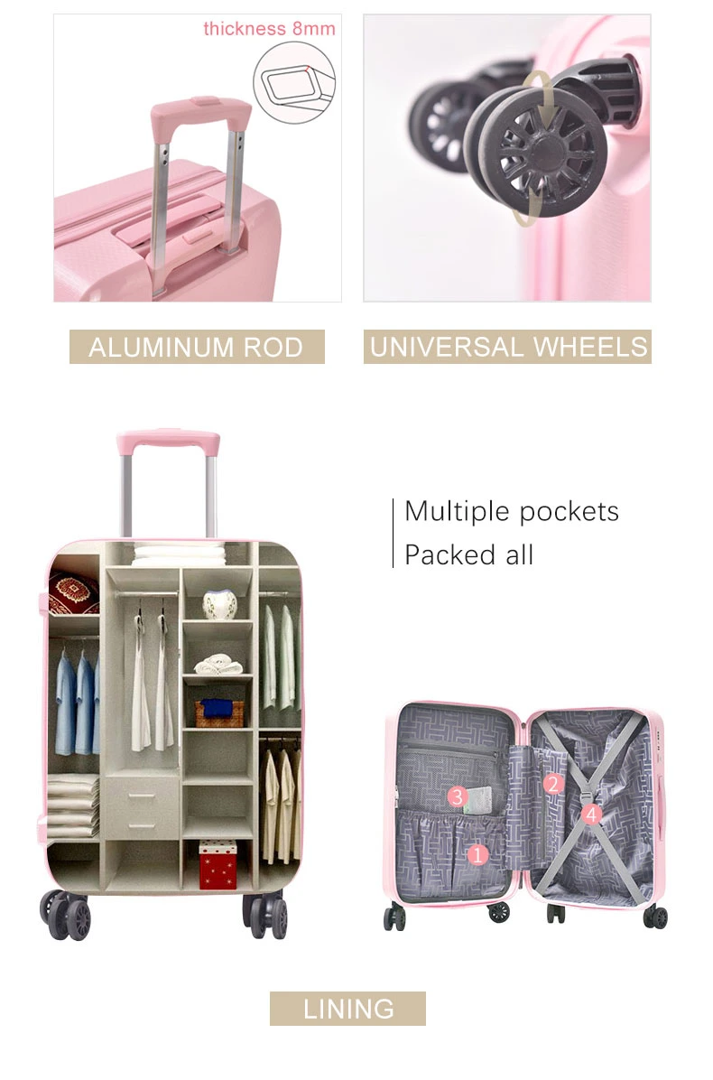 Bubule Ppl08 20inch 24inch 28inch PP Luggage Bags Travel Luggage Sets 3 Piece Light Weight Fashion Aluminum Suitcase