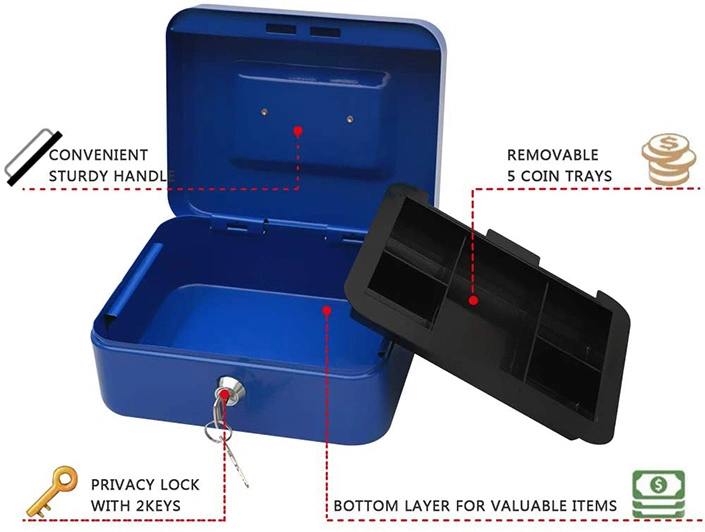 6 Inch Steel Cash Box with Money Tray Key Lock (JGH0010)