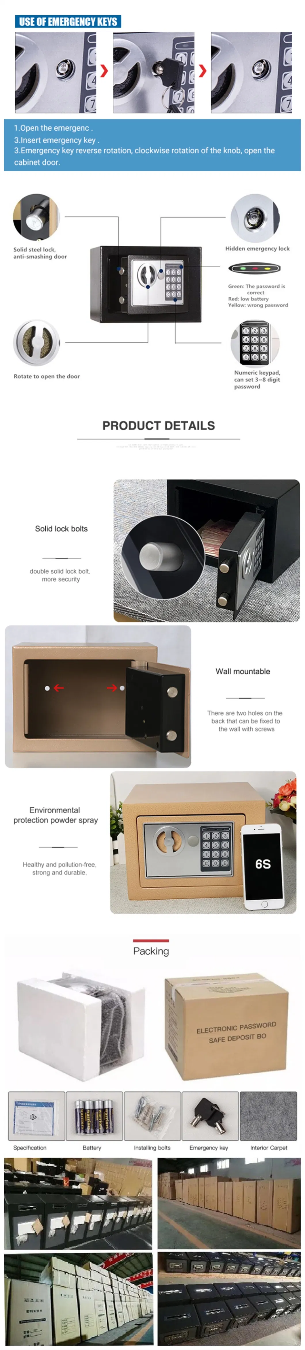 Mini Modern Hotel Furniture Cash Car Digital Security Safe Box