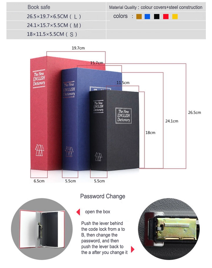 Dictionary Key Lock Hidden Secret Safe Box Book Shape Storage Box