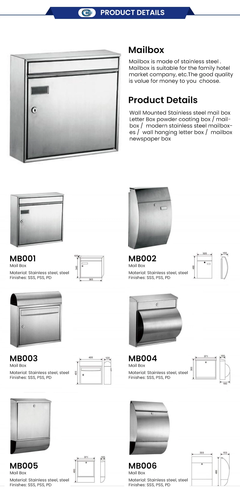 Huasheng Wall Mounted Mailbox Stainless Steel Mailbox Locking Key Mailbox Letter Modern Postbox Silver Home Outdoor Parcel Box