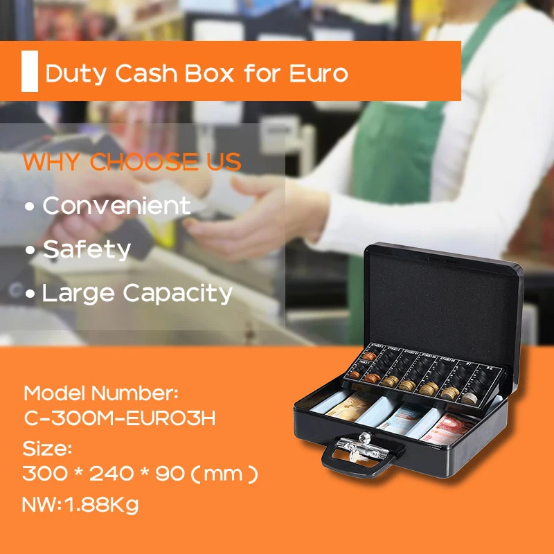 High Quality Steel Security Key Lock Storage Box Euro Cash Box Money Safe