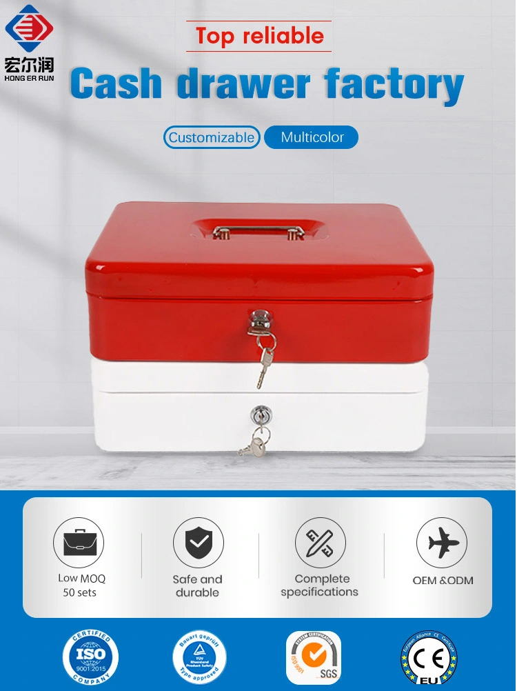 Cash Box with Key Lock/Password Lock Metal Wire Gripper Double-Layer Cash Money Box