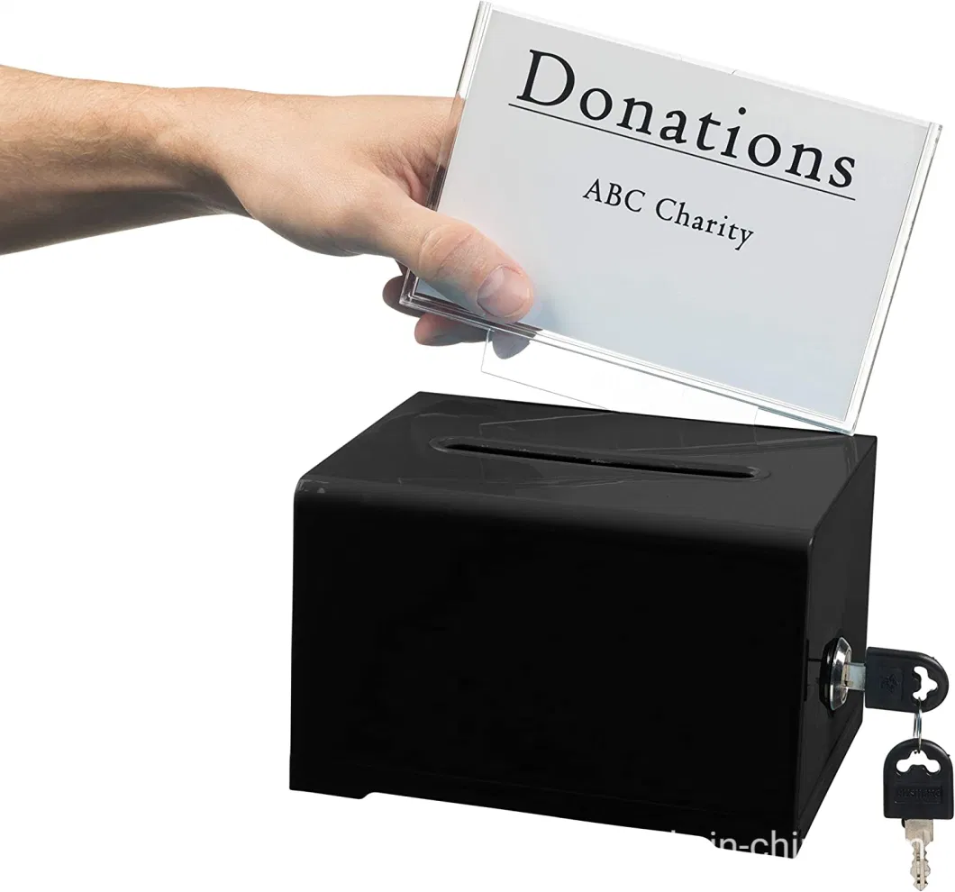 Black Plastic Money Donation Box Acrylic Fund Box with Lock and Key