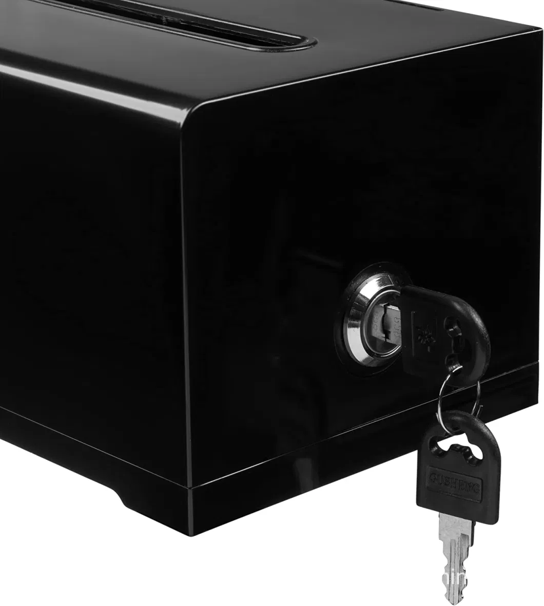 Black Plastic Money Donation Box Acrylic Fund Box with Lock and Key