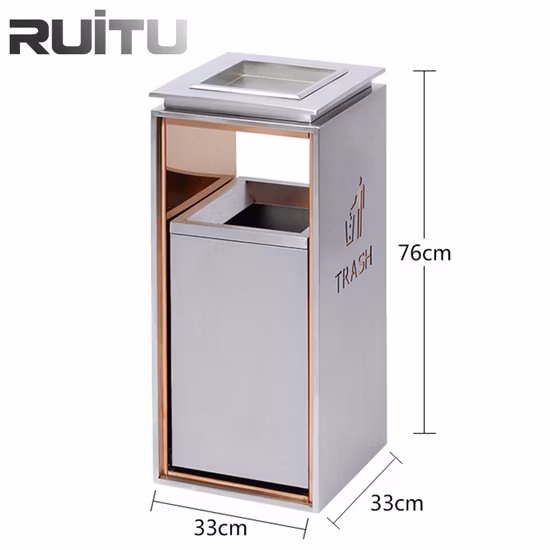 Stainless Steel Luxury Hotel Trash Can Bins Lobby Vertical Round Elevator Entrance KTV Corridor Ash with Marble Standing Hotel Room Gold Trash Can Bin